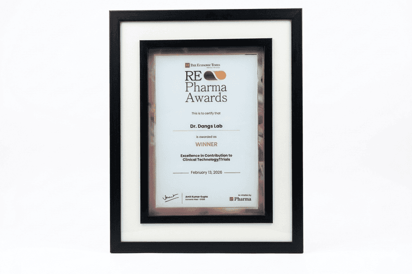 Dr. Dangs Lab Central Lab ET RE-Pharma Leadership Award Certificate 2026 - Winner for Excellence in Contribution to Clinical Technology/Trials